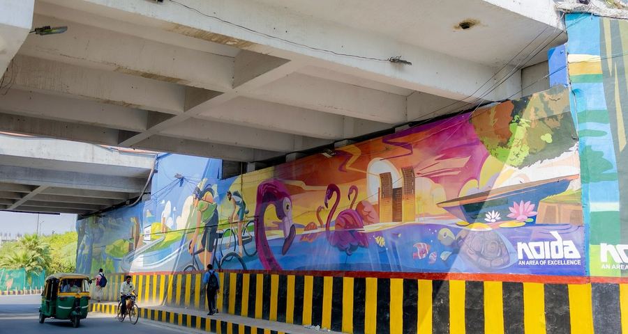 MAX Estates underpass mural inspired by the Yamuna, Noida